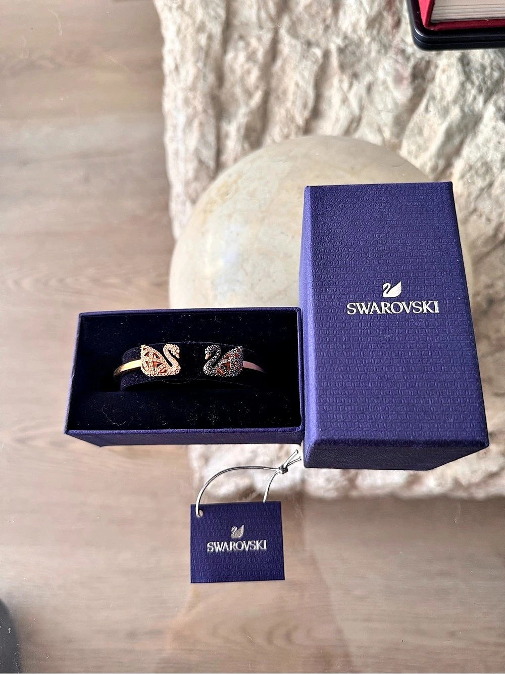 Swarovski Facet Swan Bangle Gold & Black NWT